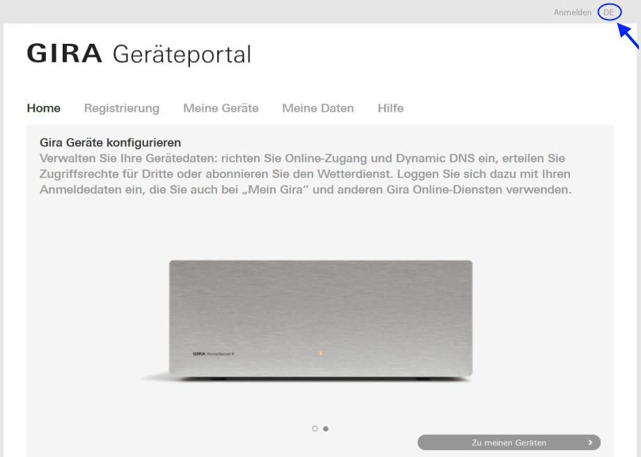 Geräteportal Startseite, Screenshot