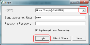 Screenshot: Login-Maske, Button 