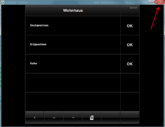 Schermata: HomeServer Visu, simbolo 'Chiusura' contrassegnato