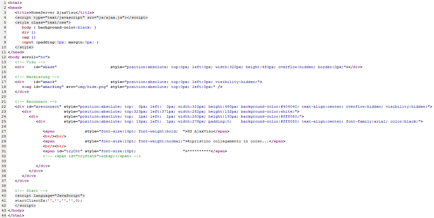 Listing del codice del file di avvio