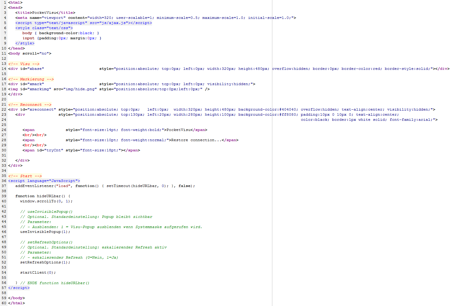 Listing del codice del file di avvio