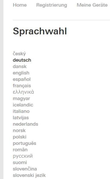 Geräteportal Sprachauswahl, Screenshot