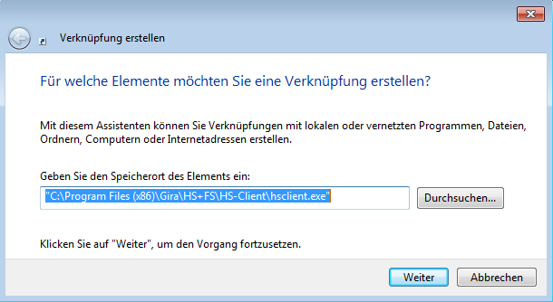 Screenshot: “Create link (1)” window